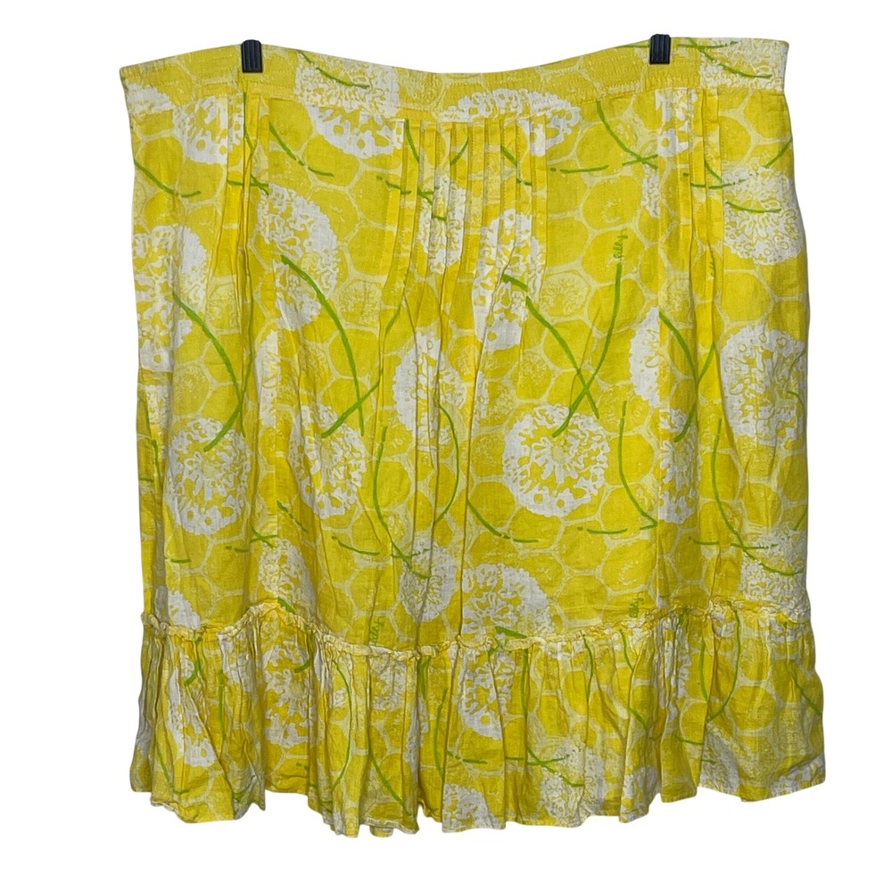 Lilly Pulitzer Yellow Floral Linen Blend Ruffle  Skirt Womens XL Pockets Lined